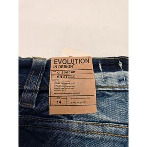 Evolution In Design Shuttle Stretch Denim Jeans Size 14 With Blue & Yellow Paint